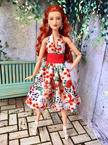 BQ‑TAYVI – Blumen-Halterkleid mit weiter Rockform für Modepuppen 29 cm (1/6 Puppen) Floral Red von Bouutique