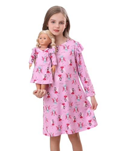 Bow Dream Kleinkind Mädchen Freizeitkleid und passende American Girl Puppe Kleidung für Mädchen Cute Cartoon Kinder Kleid Weiß Cartoon, Lilac Cartoon, 4-5 Jahre von Bow Dream
