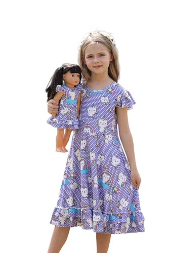 Bow Dream Mädchen Kleid Rosa Herz Einhorn mit passendem American Girl Puppe Kleidung Zubehör, Flieder Katzen, 7-8 Jahre Bow Dream Mädchen Kleid Rosa Herz Einhorn mit passendem American Girl Puppe Kleidung Zubehör, Flieder Katzen, 7-8 Jahre von Bow Dream