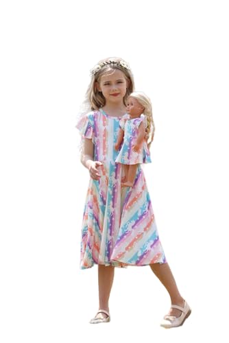 Bow Dream Mädchen Kleid Rosa Herz Einhorn mit passendem American Girl Puppe Kleidung Zubehör, Rosa, Einhorn, 9-10 Jahre Bow Dream Mädchen Kleid Rosa Herz Einhorn mit passendem American Girl Puppe Kleidung Zubehör, Rosa, Einhorn, 9-10 Jahre von Bow Dream