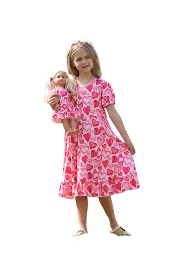 Bow Dream Mädchen Kleid Rosa Herz Einhorn mit passendem American Girl Puppe Kleidung Zubehör, Rosa Herz bedruckt, 7-8 Jahre Bow Dream Mädchen Kleid Rosa Herz Einhorn mit passendem American Girl Puppe Kleidung Zubehör, Rosa Herz bedruckt, 7-8 Jahre von Bow Dream