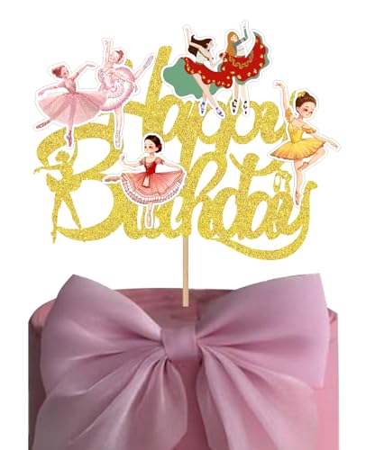 1 x Ballerina-Kuchenaufsatz "Happy Birthday", glitzernd, bunt, Ballett-Tänzerin, Baby, Mädchen, Tanz-Kuchendekorationen, Dusch-Party-Zubehör, Kuchendekoration von Boweurois