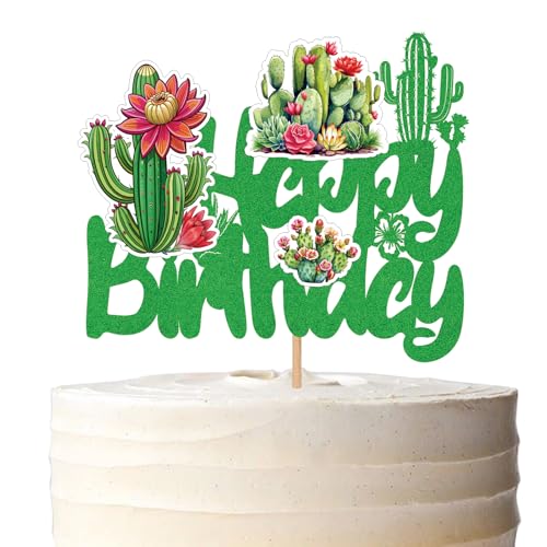 1 x glitzernder Kaktus-Kuchenaufsatz, Thema, Babyparty, Party-Dekoration, Mayo-Dekoration, Taco-Grün, Rot, spanische Dekorationen, Topper, Lebensmittel, Obst, Picks, hawaiianische Kakteen-Themen von Boweurois