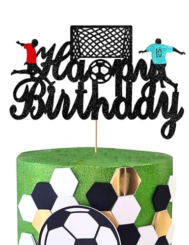 Fußball-Kuchenaufsatz, Fußball-Geburtstagskuchendekorationen für Jungen, glitzerndes Fußball-Thema, Happy Birthday, Party-Dekorationen von Boweurois