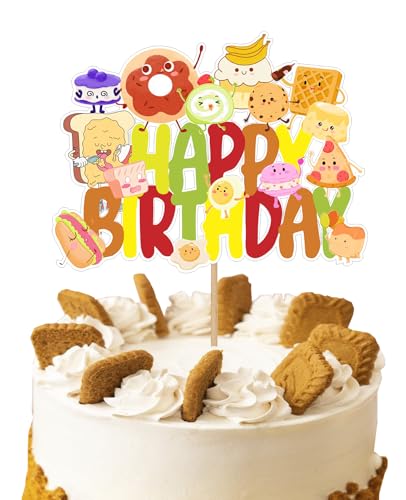 Kuchendekoration zum Backen "Happy Birthday", Party-Dekoration für Kinder, Feinschmecker-Thema, Jungen, Mädchen, Erwachsene, Duschparty, Dekoration, Brot, Lebensmittel-Themen-Dekoration von Boweurois