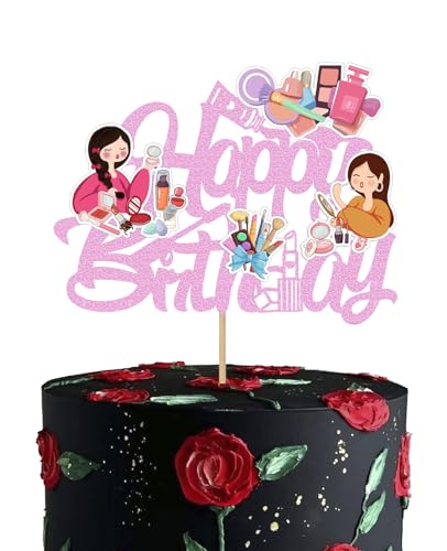Make-up-Kuchenaufsatz, Motto-Party-Dekorationen, Frauen, Geburtstag, Dessert, Dekoration, Zubehör, Werkzeug, Schild, Topper Mädchen, Übernachtungen, Dekoration, Kosmetik, Geburtstag, Dusche, Kosmetik von Boweurois