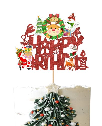 Weihnachts-Kuchenaufsatz, Dekorationen für Jungen und Mädchen, glitzernd, rot, Happy Birthday, Partyzubehör, Baum, Hirsch, Weihnachtsmann, Dekoration, Feiertagsdekorationen, Neujahrsdekoration, Thema von Boweurois