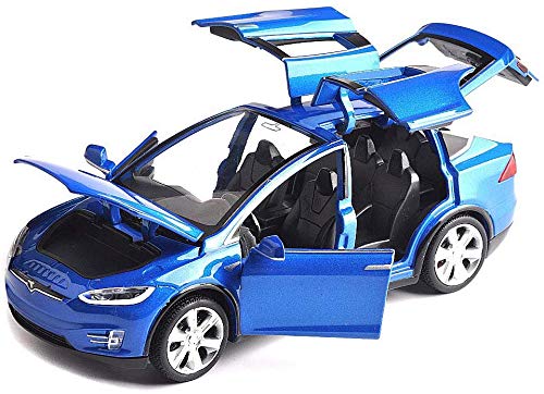 Bowtus 1:32 Tesla Originalgetreues Modellauto,Tesla Model X 90 1:32 Fahrzeug Legierung zurückziehen Spielzeugauto mit Sound & Light Toy, Spielzeug Collection (Hellblau) von Bowtus