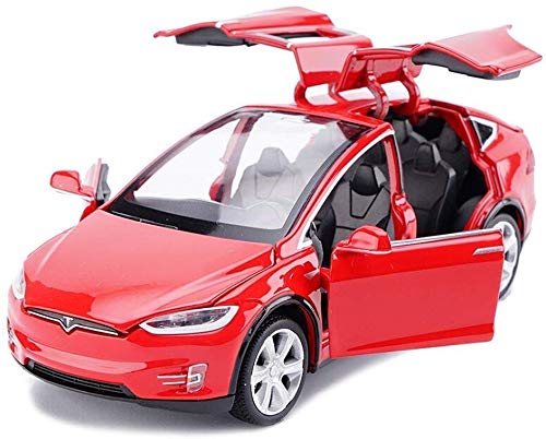 Bowtus 1:32 Tesla Originalgetreues Modellauto,Tesla Model X 90 1:32 Fahrzeug Legierung zurückziehen Spielzeugauto mit Sound & Light Toy, Spielzeug Collection (Rot) von Bowtus