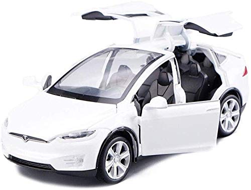 Bowtus 1:32 Tesla Originalgetreues Modellauto,Tesla Model X 90 1:32 Fahrzeug Legierung zurückziehen Spielzeugauto mit Sound & Light Toy, Spielzeug Collection (Weiß) von Bowtus