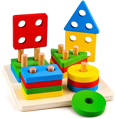 Boxiki Kinder hölzerne Stapeln Montessori Spielzeug Bunte Form Sorter Stacker (Lion) von Boxiki kids