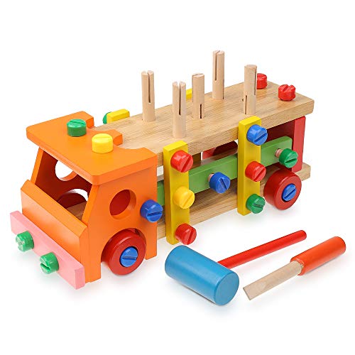 Boxiki Kinder Baufahrzeug Spielzeug, Ball-Spielzeug, Holzhammer und Ball Spielzeug, STEM Entwicklung, lustiges Lernspielzeug (Orange) von Boxiki kids