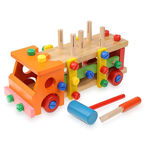 Boxiki Kinder Baufahrzeug Spielzeug, Ball-Spielzeug, Holzhammer und Ball Spielzeug, STEM Entwicklung, lustiges Lernspielzeug (Orange) von Boxiki kids