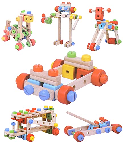 Boxiki kids Holzbauspielzeug - STEM Kinderbauspielzeug Set mit 78 PCS Bausteinen - Kreatives Holzspielzeug für die Feinmotorik - Spaß Lernspielzeug für 4 5 6 7 jährige Jungen & Mädchen von Boxiki kids