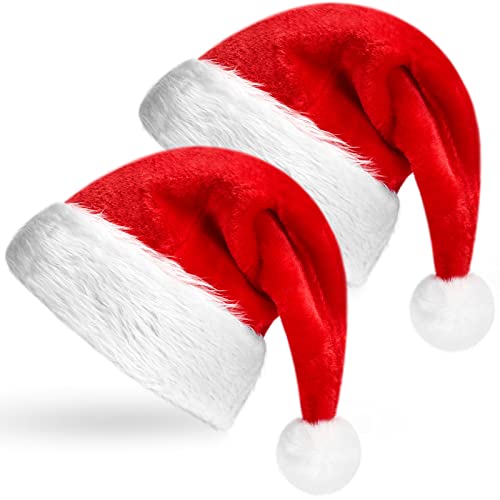 2 Stück Weihnachtsmütze Große und Verdicken Nikolausmütze mit Bommel Weihnachten Kostüm Festliche Party Zubehör Klassische Fell Weihnachtsmann Mütze für Erwachsene Kinder, Rot und Weiß von Boyiee