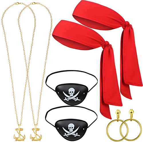 Boyiee 8 Stück Piraten Kostüm Zubehör für Erwachsene inklusive Augenklappe Bandana Kopfbinde Schal Halskette Creolen Ohrringe Kostüm für Karneval Halloween Fasching Piraten Cosplay Party Accessoires von Boyiee