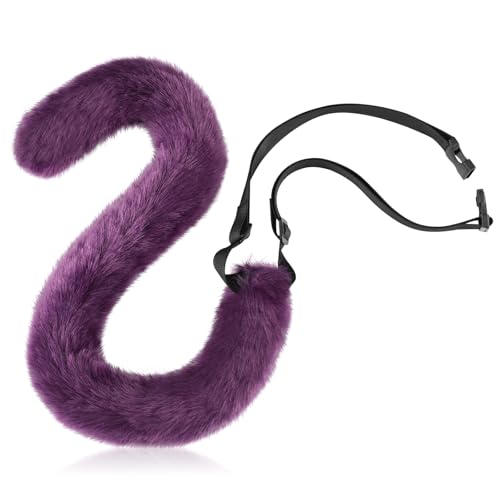 Boyiee Katzenschwanz Langer Flauschiger Plüsch Tierschwanz Katze Kostüm Damen Kostümzubehör Therian Schwanz Fuchsschwanz Katzen Cosplay Zubehör für Karneval Fasching Halloween Tier Party(Lila) von Boyiee
