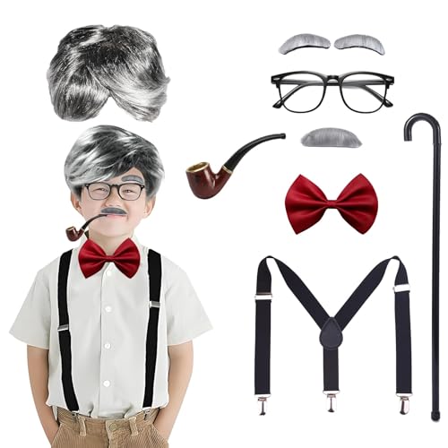 Alter Mann Kostüm für Kinder Alter Mann 100. Schultag Kostüm für Jungen 1920er Jahre Outfit Opa Cosplay Verkleidung Kostüme Zubehör für Halloween Karneval Cosplay Party von Boyigog