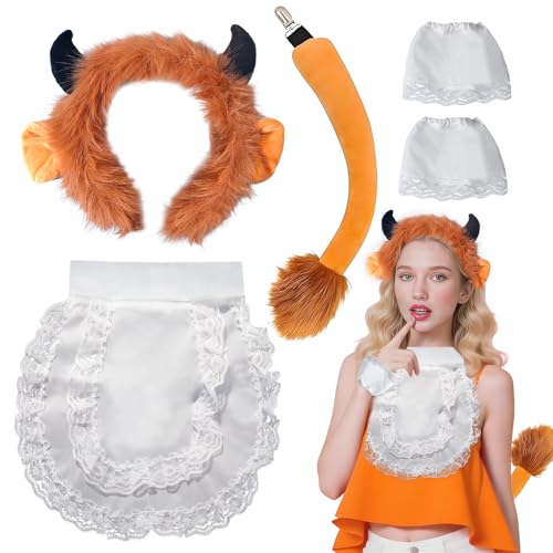 Boyigog Beast Kostüm mit gehörntem Haarband, Saitenhalter, Kragen, Manschetten, Dekoration, Biest, Erwachsene, Kinder, Kostümzubehör für Halloween, Karneval, Cosplay, Mottopartys von Boyigog