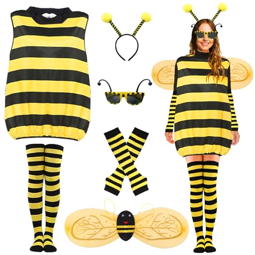 Bienen Kostüm Kit für Damen (Erwachsene) Mit Stirnband, Handschuhen, Fußsocken, Brille, Flügeln - für Fasching, Tägliche Aufführungen, Festtagsgeschenke XL Bienen Kostüm Kit für Damen (Erwachsene) Mit Stirnband, Handschuhen, Fußsocken, Brille, Flügeln - für Fasching, Tägliche Aufführungen, Festtagsgeschenke XL von Boyigog