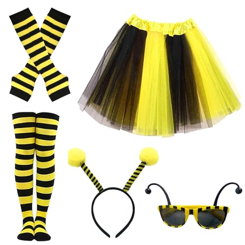 Boyigog Bienenkostüm Erwachsene-5 Stück mit Bienenstirnband Tüllrock Gestreifte Socken Lange Handschuhe Bienenbrille Bienenkostüm Damen Karnevalskostüm Zubehör Boyigog Bienenkostüm Erwachsene-5 Stück mit Bienenstirnband Tüllrock Gestreifte Socken Lange Handschuhe Bienenbrille Bienenkostüm Damen Karnevalskostüm Zubehör von Boyigog