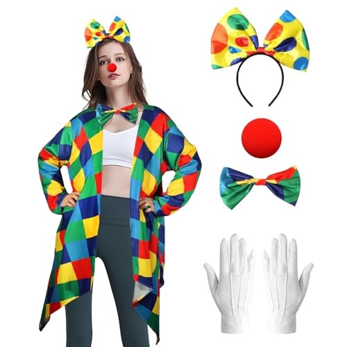 Boyigog Clown-Kostüm-Set, 6-teilig, Clown-Poncho für Damen, Jacke, Clown-Kostüm, Zubehör, Regenbogen-Clown-Kostüme für Halloween, Karneval, Cosplay, Party von Boyigog