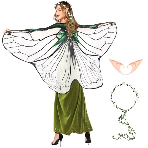 Boyigog Flügel Kostüm für Damen Mädchen-3Stück mit Feenflügel Erwachsene Elfenohren Girlande Kopfschmuck Weihnachts Karneval Geburtstags Cosplay Party Feenflügel Kostüm Boyigog Flügel Kostüm für Damen Mädchen-3Stück mit Feenflügel Erwachsene Elfenohren Girlande Kopfschmuck Weihnachts Karneval Geburtstags Cosplay Party Feenflügel Kostüm von Boyigog