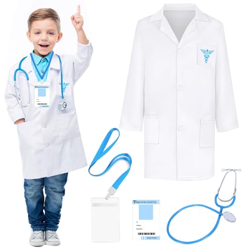 Boyigog Halloween-Arzt-Kostüm für Kinder, Arzt-Kostüm, Zubehör, 5-teilig, mit Kartenband, Kartenhalter, Arzt-Kostüm, Verkleidung für Halloween, Karneval, Cosplay, Party von Boyigog