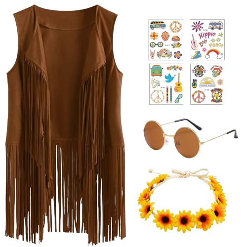 Boyigog Hippie Kleidung,60er 70er Jahre ärmellose Weste,Damen Fransen ärmelloses Hippie Kostüm mit Sonnenbrille, Tattoo Sticker, Stirnband Halskette Mädchen Disco Fancy Dress up Kostüm Outfit (XXL) Boyigog Hippie Kleidung,60er 70er Jahre ärmellose Weste,Damen Fransen ärmelloses Hippie Kostüm mit Sonnenbrille, Tattoo Sticker, Stirnband Halskette Mädchen Disco Fancy Dress up Kostüm Outfit (XXL) von Boyigog