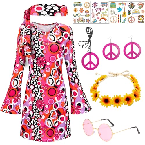 Boyigog Hippie Kleidung Damen Set mit 70er Jahre Kleid Hippie Accessoires,Disco Outfit mit Gänseblümchen Kopfschmuck Brille Halsketten Ohrringe Tattoo Aufkleber für Karneval Thema Party Boyigog Hippie Kleidung Damen Set mit 70er Jahre Kleid Hippie Accessoires,Disco Outfit mit Gänseblümchen Kopfschmuck Brille Halsketten Ohrringe Tattoo Aufkleber für Karneval Thema Party von Boyigog