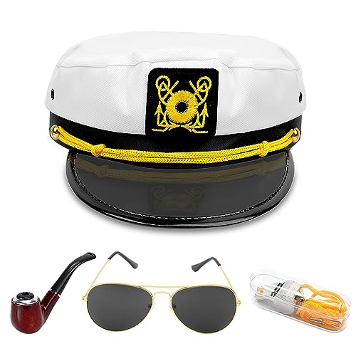 Boyigog Kapitänsmütze Zubehör-4Pcs für Erwachsene, Verstellbare Marine Mütze Set für Frauen Männer, Matrosenhut Marine Hut Kapitän Accessoires für Karneval Thema Party Cosplay tägliche Anwendung Boyigog Kapitänsmütze Zubehör-4Pcs für Erwachsene, Verstellbare Marine Mütze Set für Frauen Männer, Matrosenhut Marine Hut Kapitän Accessoires für Karneval Thema Party Cosplay tägliche Anwendung von Boyigog