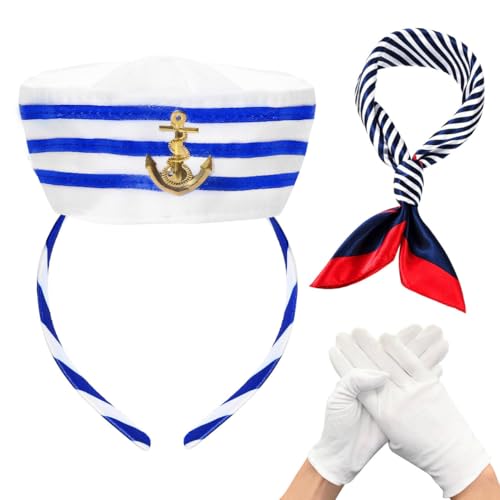 Boyigog Matrosen Zubehör Damen-4 Stück mit Handschuhe, Matrosenhut Haarband, Schleife Fliege, Damen für Karneval Maskeraden Cosplay Matrosen Kostüm Zubehör Boyigog Matrosen Zubehör Damen-4 Stück mit Handschuhe, Matrosenhut Haarband, Schleife Fliege, Damen für Karneval Maskeraden Cosplay Matrosen Kostüm Zubehör von Boyigog