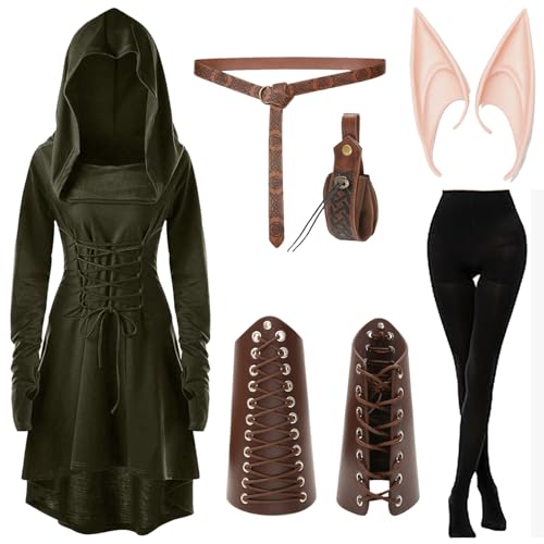 Boyigog Mittelalter Armeegrün Gothic Kleidung Dress Damen Set, Crossdresser Kleid, Elfenkleid mit Elfenohren Erwachsene, Wikinger Accessoires, Halloween Carnival Cosplay und Wikinger Kostüm Damen(XL) Boyigog Mittelalter Armeegrün Gothic Kleidung Dress Damen Set, Crossdresser Kleid, Elfenkleid mit Elfenohren Erwachsene, Wikinger Accessoires, Halloween Carnival Cosplay und Wikinger Kostüm Damen(XL) von Boyigog