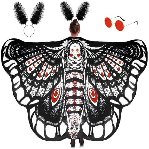 Boyigog Mottenflügel Schmetterling Kostüm Damen Umhang Schmetterlingsflügel Erwachsenenkostüm Damen Motten Haarband Sonnenbrille Mottenoutfit für Halloween Karneval Cosplay Themenparty Schwarz Rot Boyigog Mottenflügel Schmetterling Kostüm Damen Umhang Schmetterlingsflügel Erwachsenenkostüm Damen Motten Haarband Sonnenbrille Mottenoutfit für Halloween Karneval Cosplay Themenparty Schwarz Rot von Boyigog