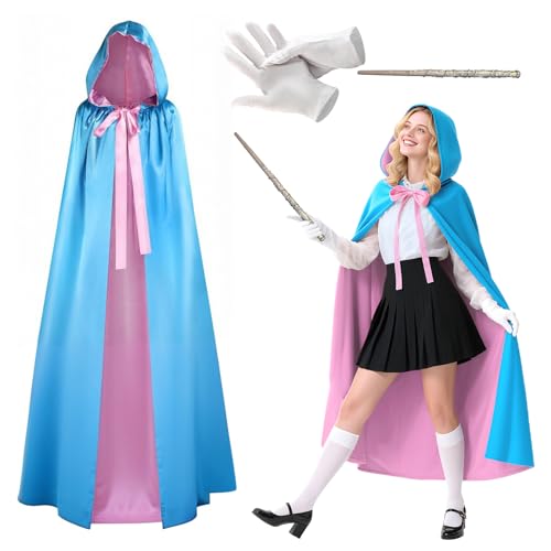 Boyigog Patentante Kostüm, Feenumhang Kostüm Zubehör mit blau-rosa Kapuzenumhang, Handschuhen, Zauberstab für Halloween Maskerade Karneval Cosplay Patentante Kostüme Erwachsene Damen Boyigog Patentante Kostüm, Feenumhang Kostüm Zubehör mit blau-rosa Kapuzenumhang, Handschuhen, Zauberstab für Halloween Maskerade Karneval Cosplay Patentante Kostüme Erwachsene Damen von Boyigog