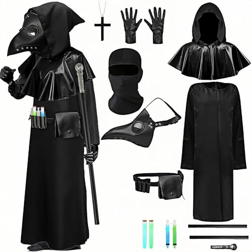 Boyigog Pestarzt Kostüm Halloween Pest Ärzte Maske mit Zubehör Pest Arzt Handschuhe Halskette Gürtel Bauchtasche Stock Kapuze Halloween Cosplay Verkleidung Kostüm für Erwachsene Boyigog Pestarzt Kostüm Halloween Pest Ärzte Maske mit Zubehör Pest Arzt Handschuhe Halskette Gürtel Bauchtasche Stock Kapuze Halloween Cosplay Verkleidung Kostüm für Erwachsene von Boyigog
