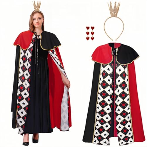 Boyigog Queen Costumes Erwachsenenkostüm, rote Herzen, Damen-Umhang mit Krone, Haarband, für Halloween, Karneval, Party, Königin, Umhang, Cosplay, Kostüm, Alltagskleidung Boyigog Queen Costumes Erwachsenenkostüm, rote Herzen, Damen-Umhang mit Krone, Haarband, für Halloween, Karneval, Party, Königin, Umhang, Cosplay, Kostüm, Alltagskleidung von Boyigog