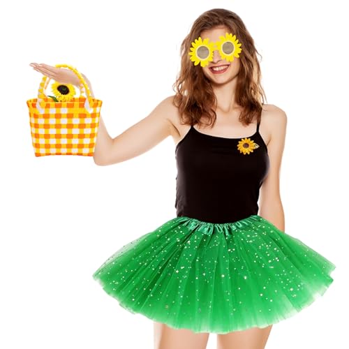 Boyigog Sonnenblumenkostüm, 5-teilig, Sonnenblumen-Tutu-Rock mit Brille, Brosche, gewebte Mini-Tragetasche, Sonnenblumenkostüm-Zubehör für Sommer, Cosplay, Mottoparty, Halloween-Outfit Boyigog Sonnenblumenkostüm, 5-teilig, Sonnenblumen-Tutu-Rock mit Brille, Brosche, gewebte Mini-Tragetasche, Sonnenblumenkostüm-Zubehör für Sommer, Cosplay, Mottoparty, Halloween-Outfit von Boyigog