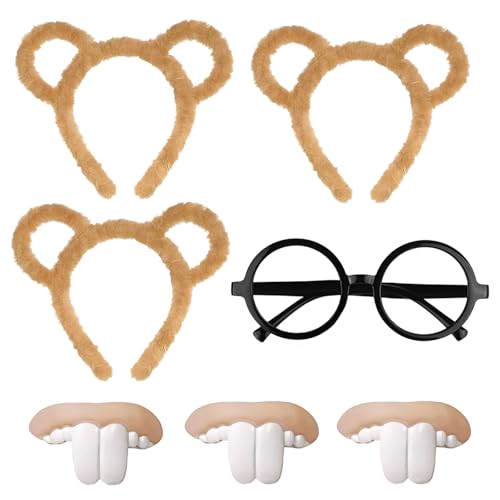 Boyigog Streifenhörnchen-Kostüm-Set, 7-teilig, mit Streifenhörnchen-Ohren, Stirnband, Zahndekoration, schwarze runde Brille, Streifenhörnchen-Outfit, Tier, Cosplay, Party, Kostüm, Zubehör für Boyigog Streifenhörnchen-Kostüm-Set, 7-teilig, mit Streifenhörnchen-Ohren, Stirnband, Zahndekoration, schwarze runde Brille, Streifenhörnchen-Outfit, Tier, Cosplay, Party, Kostüm, Zubehör für von Boyigog