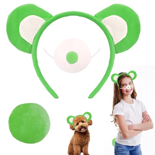 Boyigog Süßes Bärenkostüm-Zubehör für Kinder und Erwachsene, 3-teilig, mit Bärenohren, Stirnband, Nase, Schwanz, Bärencharakter, Cosplay, Kostüm-Zubehör für tägliche Party, Halloween, Karneval von Boyigog