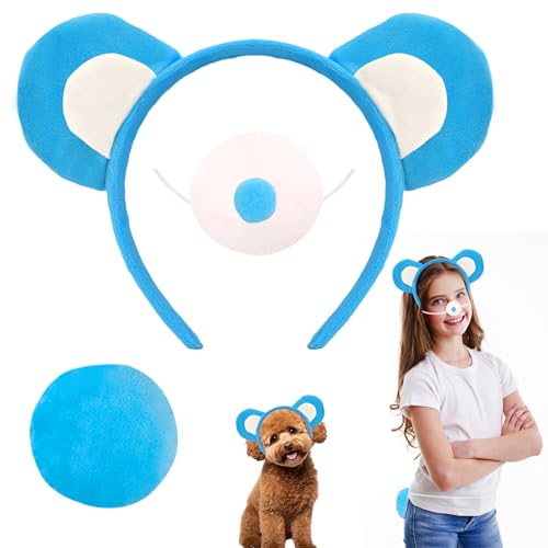 Boyigog Süßes Bärenkostüm-Zubehör für Kinder und Erwachsene, 3-teilig, mit Bärenohren, Stirnband, Nase, Schwanz, Bärencharakter, Cosplay, Kostüm-Zubehör für tägliche Party, Halloween, Karneval von Boyigog