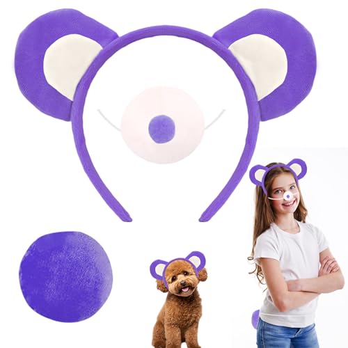 Boyigog Süßes Bärenkostüm-Zubehör für Kinder und Erwachsene, 3-teilig, mit Bärenohren, Stirnband, Nase, Schwanz, Bärencharakter, Cosplay-Kostüme für tägliche Party, Halloween, Karneval, Kostümzubehör von Boyigog