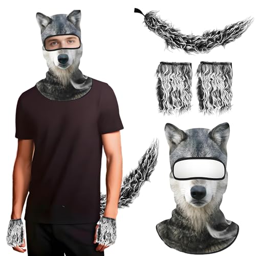 Boyigog Wolf-Kostüm-Set, 4-teilig, mit Kopfbedeckung, niedlichen Tierhandschuhen und Schwanz, Wolfskostüm-Zubehör für Erwachsene, für Halloween, Karneval, Cosplay, Kostümparty Boyigog Wolf-Kostüm-Set, 4-teilig, mit Kopfbedeckung, niedlichen Tierhandschuhen und Schwanz, Wolfskostüm-Zubehör für Erwachsene, für Halloween, Karneval, Cosplay, Kostümparty von Boyigog