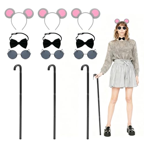 Maus-Kostüm-Zubehör, 12 Stück, mit Maus-Ohren, Stirnband, Blindstangen, schwarze Brille, Fliege, Tiermaus, Cosplay, Kinder, Erwachsene, Outfit für Halloween, Karneval, Party Maus-Kostüm-Zubehör, 12 Stück, mit Maus-Ohren, Stirnband, Blindstangen, schwarze Brille, Fliege, Tiermaus, Cosplay, Kinder, Erwachsene, Outfit für Halloween, Karneval, Party von Boyigog