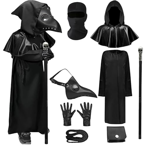 Pestarzt Kinderkostüm, 9-teilig, Halloween, Pestarzt, Steampunk-Kostüm mit Schnabelmaske, Gürteltasche, Kreuz-Halskette, Handschuhe, Halloween, Karneval, Cosplay, Party, Fasching, Kinderkostüme Pestarzt Kinderkostüm, 9-teilig, Halloween, Pestarzt, Steampunk-Kostüm mit Schnabelmaske, Gürteltasche, Kreuz-Halskette, Handschuhe, Halloween, Karneval, Cosplay, Party, Fasching, Kinderkostüme von Boyigog