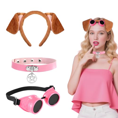 Pinkes Hundekostüm, Kinderzubehör, 3-teilig, mit braunen Hundeohren, Stirnband, rosa Sternen, Halsband, Brille, Cartoon-Welpen-Kostüm, Zubehör für Mädchen, Halloween, Geburtstag, Tier-Thema Pinkes Hundekostüm, Kinderzubehör, 3-teilig, mit braunen Hundeohren, Stirnband, rosa Sternen, Halsband, Brille, Cartoon-Welpen-Kostüm, Zubehör für Mädchen, Halloween, Geburtstag, Tier-Thema von Boyigog
