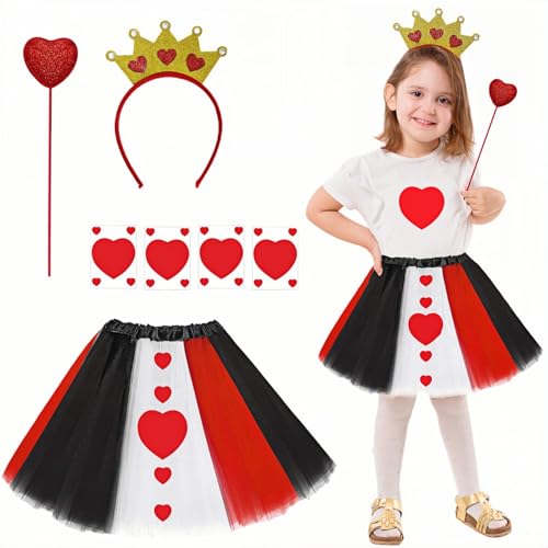 Queen Kinderkostüme, Herzen, Mädchen, 4 Stück, Königin TuTu, Kostüm, Outfit mit Krone, Haarband, Herzen, Zauberstab für Halloween, Karneval, Welttag des Buches, Party, Queens, Cosplay, Kinderkostüm Queen Kinderkostüme, Herzen, Mädchen, 4 Stück, Königin TuTu, Kostüm, Outfit mit Krone, Haarband, Herzen, Zauberstab für Halloween, Karneval, Welttag des Buches, Party, Queens, Cosplay, Kinderkostüm von Boyigog