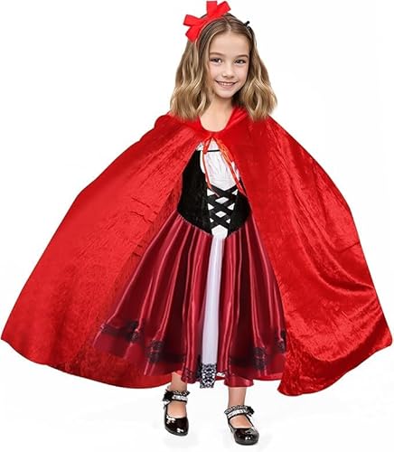 Rotes Halloween-Kostüm für Kinder, Mädchen, 3-teilig, mit Kleid, roter Umhang, Schleife, Haarband für Halloween, Karneval, Cosplay, Party, Welttag des Buches, Kostüm Rotes Halloween-Kostüm für Kinder, Mädchen, 3-teilig, mit Kleid, roter Umhang, Schleife, Haarband für Halloween, Karneval, Cosplay, Party, Welttag des Buches, Kostüm von Boyigog
