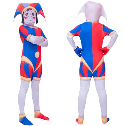 Zirkus Clown Cosplay Kostüm Halloween Zirkus Jumpsuit Outfits Kinder Clown Kostüm mit Bodysuit Kopfhaube Halloween Karneval Cosplay Kostüme Zirkus Clown Cosplay Kostüm Halloween Zirkus Jumpsuit Outfits Kinder Clown Kostüm mit Bodysuit Kopfhaube Halloween Karneval Cosplay Kostüme von Boyigog