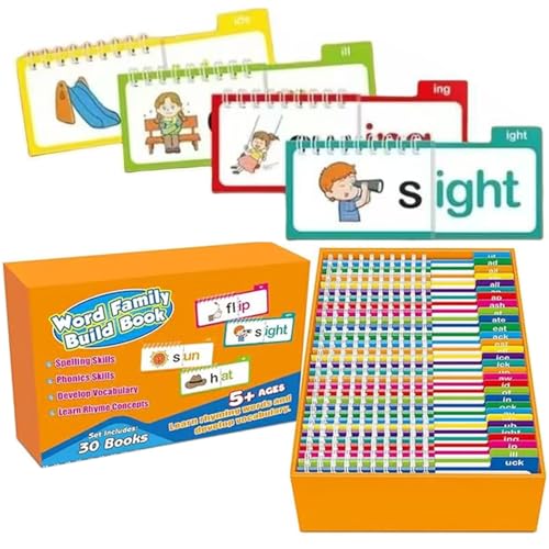 30 Read and Rhyme Flip Books, Word Family Flip BO-oks, ABC Vocabulary Flash Cards, Word Family Build Book, Learn to Read Phonics Flash Paper for Educational Reading Games von Bpoeee